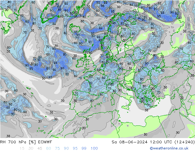 Humidité rel. 700 hPa ECMWF sam 08.06.2024 12 UTC