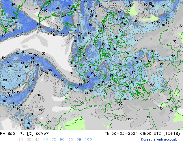 850 hPa Nispi Nem ECMWF Per 30.05.2024 06 UTC