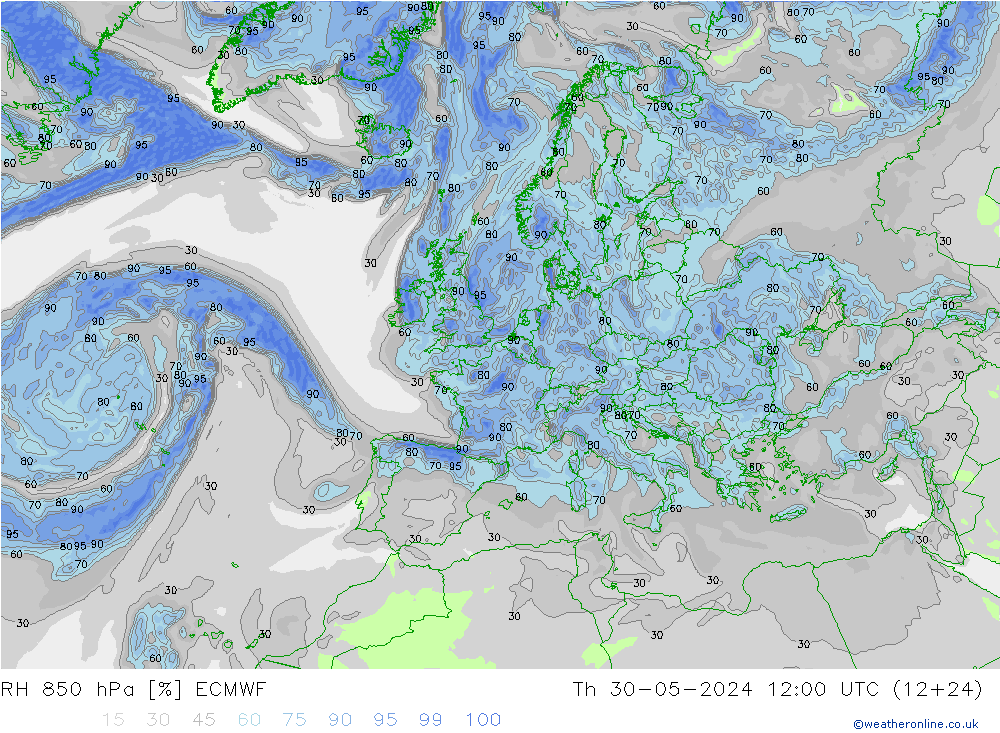 850 hPa Nispi Nem ECMWF Per 30.05.2024 12 UTC