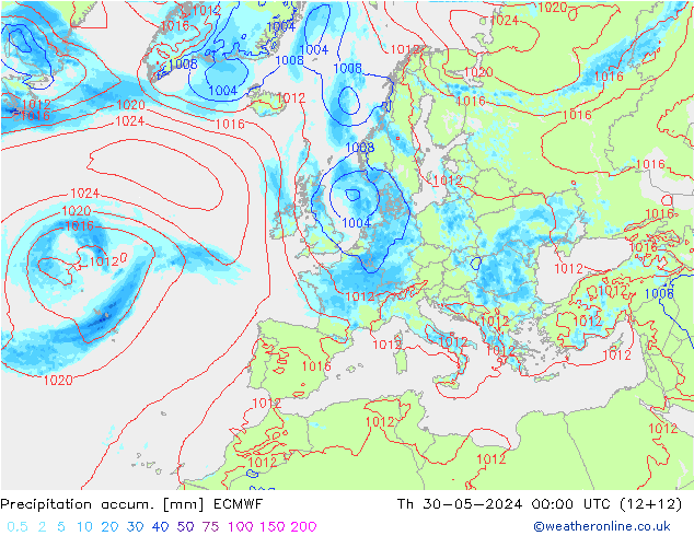 Precipitation accum. ECMWF Th 30.05.2024 00 UTC