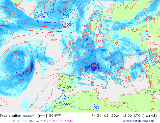 Precipitation accum. ECMWF Fr 31.05.2024 12 UTC