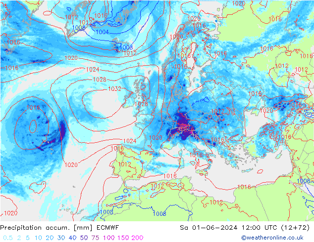 Nied. akkumuliert ECMWF Sa 01.06.2024 12 UTC