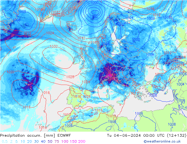 Precipitation accum. ECMWF вт 04.06.2024 00 UTC