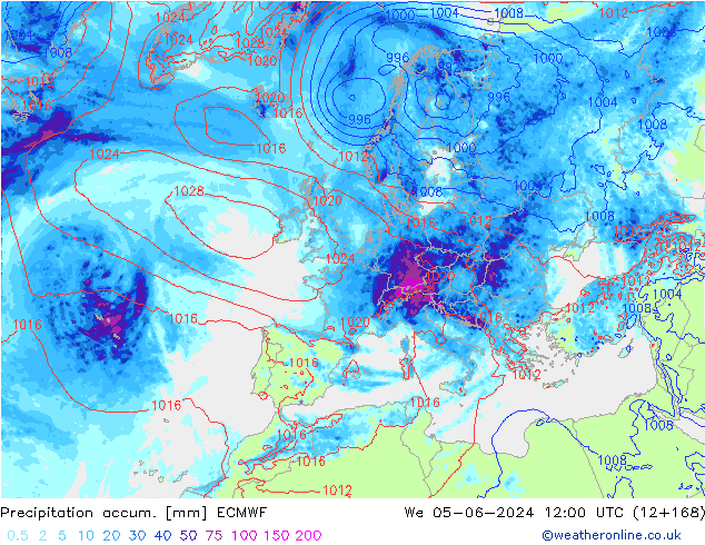 Toplam Yağış ECMWF Çar 05.06.2024 12 UTC