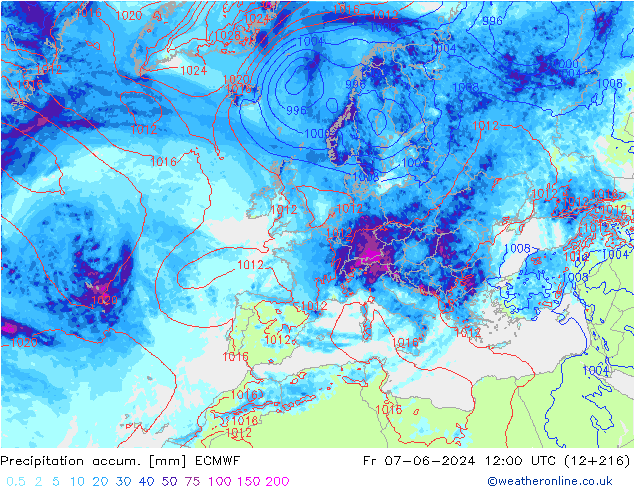 Toplam Yağış ECMWF Cu 07.06.2024 12 UTC