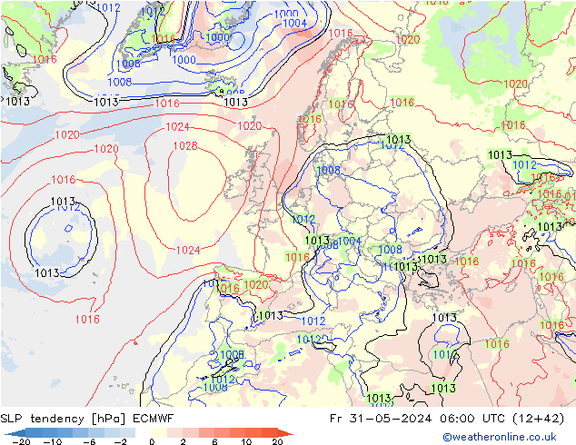 SLP tendency ECMWF Fr 31.05.2024 06 UTC