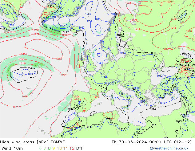 High wind areas ECMWF Qui 30.05.2024 00 UTC