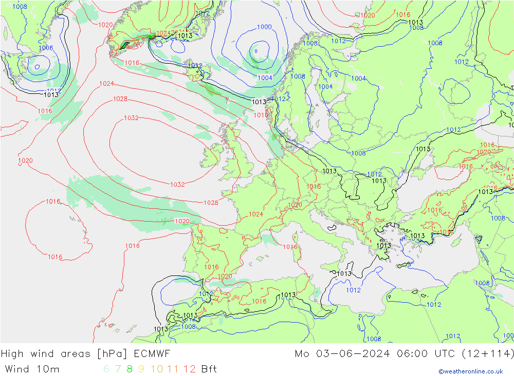 High wind areas ECMWF  03.06.2024 06 UTC