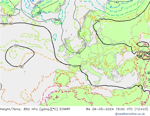 Yükseklik/Sıc. 850 hPa ECMWF Çar 29.05.2024 15 UTC