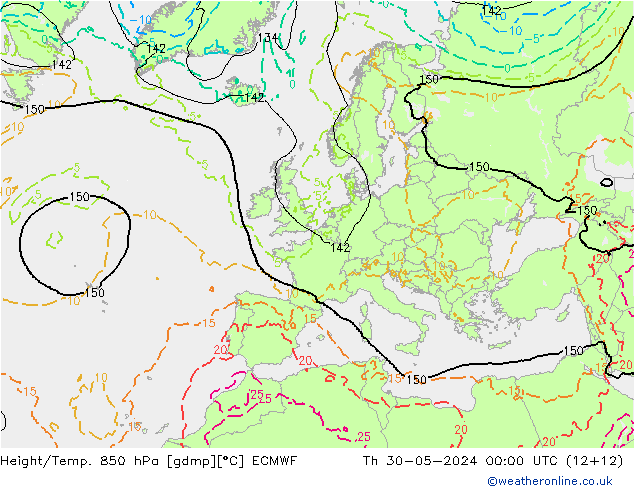 Z500/Rain (+SLP)/Z850 ECMWF jue 30.05.2024 00 UTC