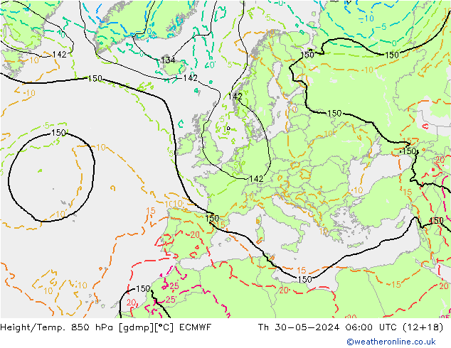 Z500/Rain (+SLP)/Z850 ECMWF Čt 30.05.2024 06 UTC