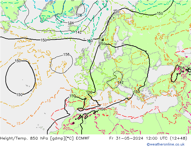 Z500/Rain (+SLP)/Z850 ECMWF Sex 31.05.2024 12 UTC