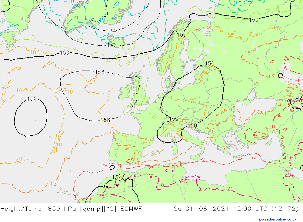 Z500/Rain (+SLP)/Z850 ECMWF сб 01.06.2024 12 UTC