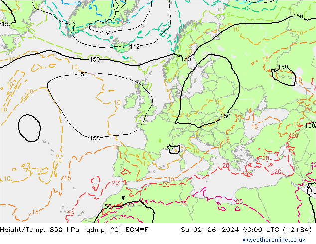 Z500/Rain (+SLP)/Z850 ECMWF So 02.06.2024 00 UTC