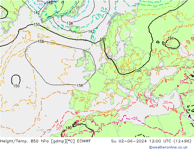 Z500/Rain (+SLP)/Z850 ECMWF Su 02.06.2024 12 UTC