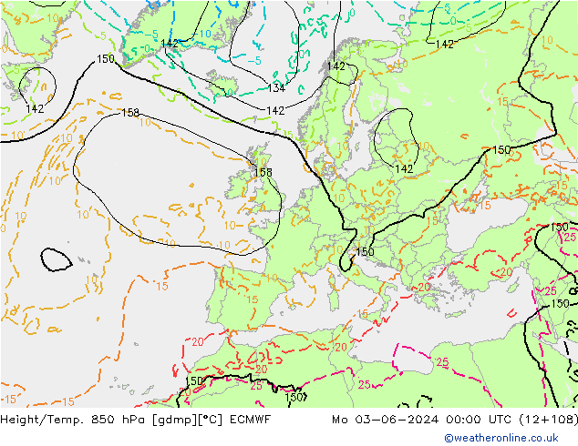 Z500/Yağmur (+YB)/Z850 ECMWF Pzt 03.06.2024 00 UTC