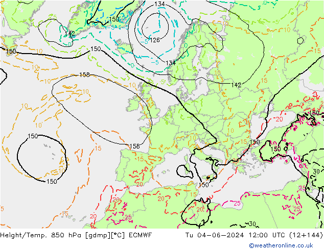 Z500/Yağmur (+YB)/Z850 ECMWF Sa 04.06.2024 12 UTC