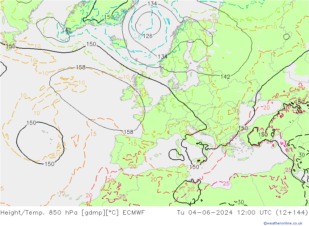 Z500/Yağmur (+YB)/Z850 ECMWF Sa 04.06.2024 12 UTC