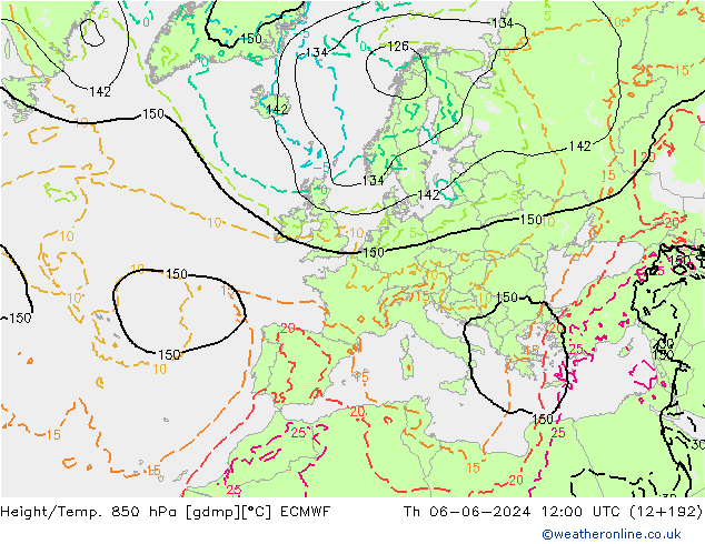 Z500/Rain (+SLP)/Z850 ECMWF gio 06.06.2024 12 UTC