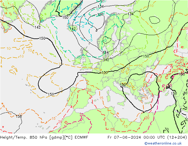 Z500/Rain (+SLP)/Z850 ECMWF ven 07.06.2024 00 UTC