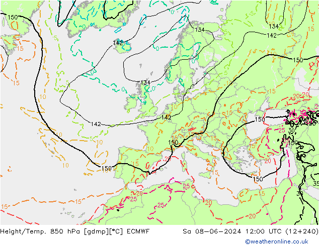 Height/Temp. 850 hPa ECMWF Sa 08.06.2024 12 UTC