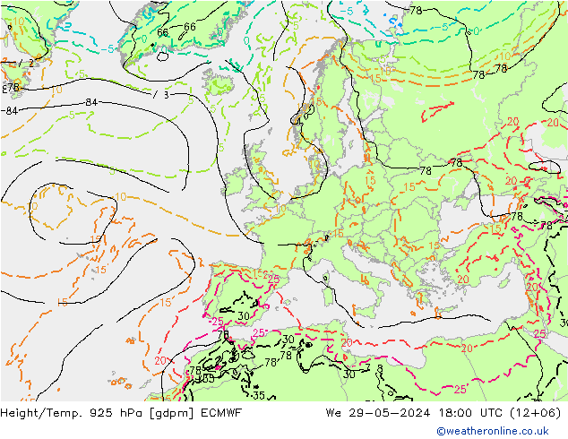 Height/Temp. 925 гПа ECMWF ср 29.05.2024 18 UTC