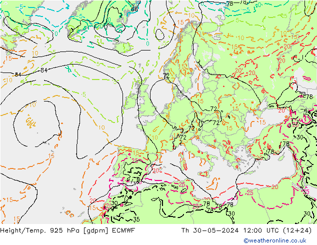 Height/Temp. 925 hPa ECMWF Do 30.05.2024 12 UTC