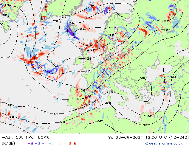 T-Adv. 500 hPa ECMWF Cts 08.06.2024 12 UTC