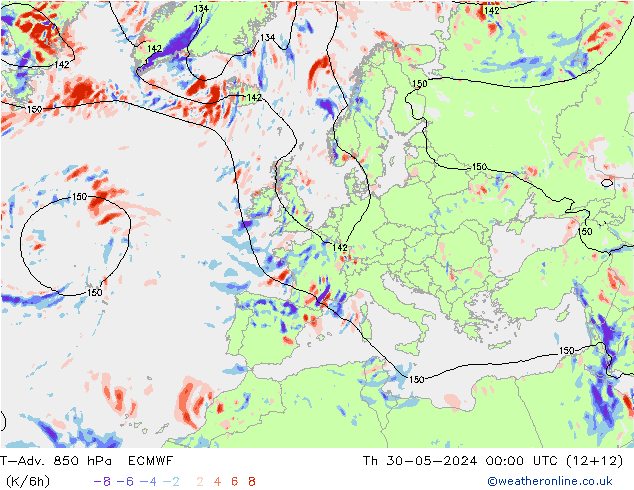 T-Adv. 850 hPa ECMWF Do 30.05.2024 00 UTC