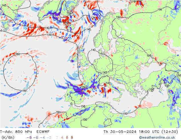 T-Adv. 850 hPa ECMWF Per 30.05.2024 18 UTC