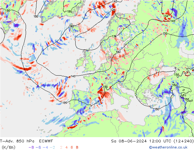 T-Adv. 850 hPa ECMWF Cts 08.06.2024 12 UTC