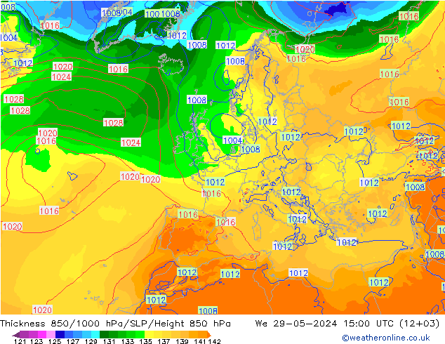 Schichtdicke 850-1000 hPa ECMWF Mi 29.05.2024 15 UTC