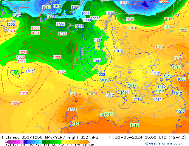 Schichtdicke 850-1000 hPa ECMWF Do 30.05.2024 00 UTC