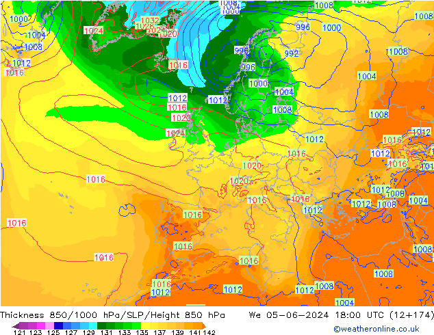 Schichtdicke 850-1000 hPa ECMWF Mi 05.06.2024 18 UTC