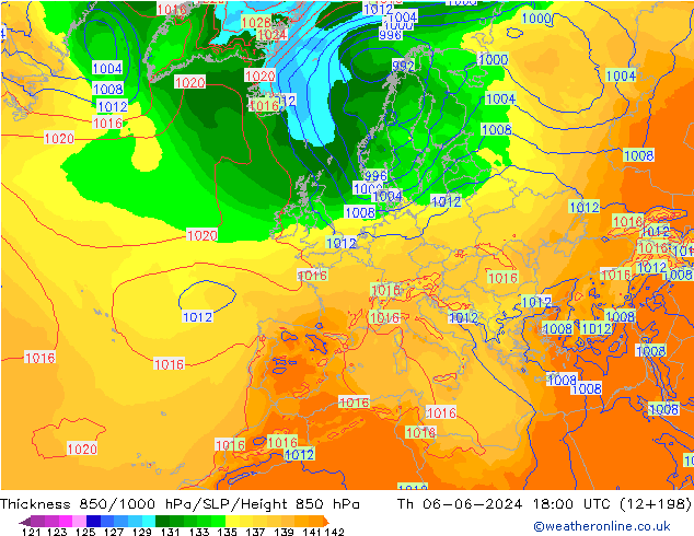 Thck 850-1000 гПа ECMWF чт 06.06.2024 18 UTC