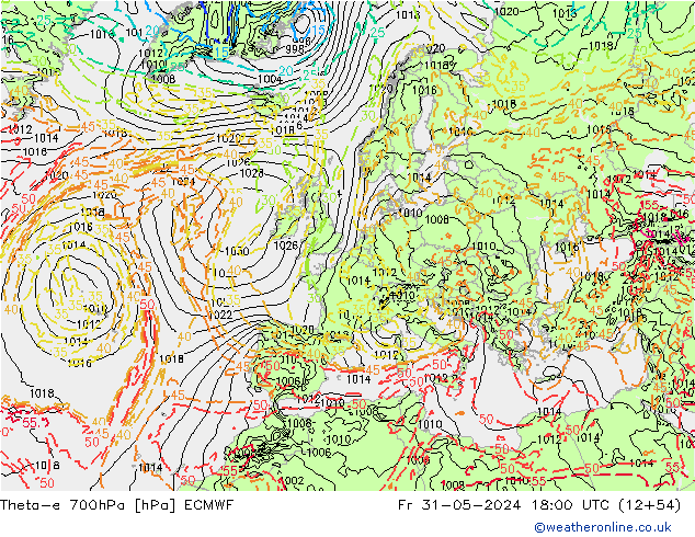 Theta-e 700гПа ECMWF пт 31.05.2024 18 UTC