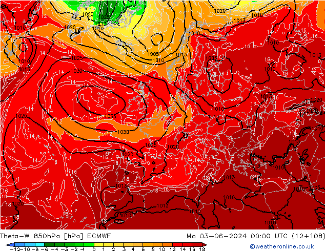 Theta-W 850hPa ECMWF Mo 03.06.2024 00 UTC