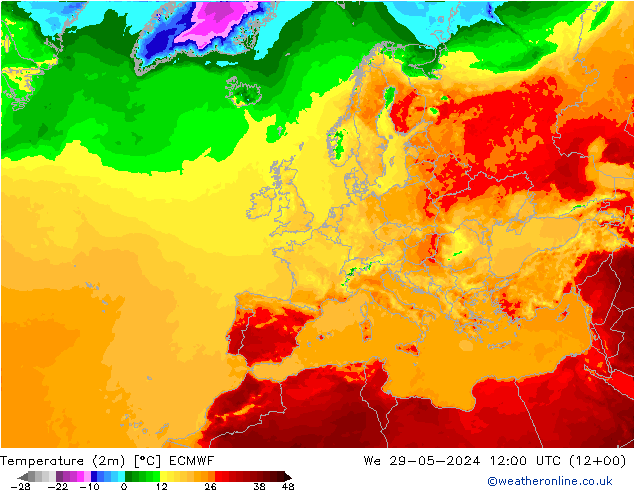 温度图 ECMWF 星期三 29.05.2024 12 UTC