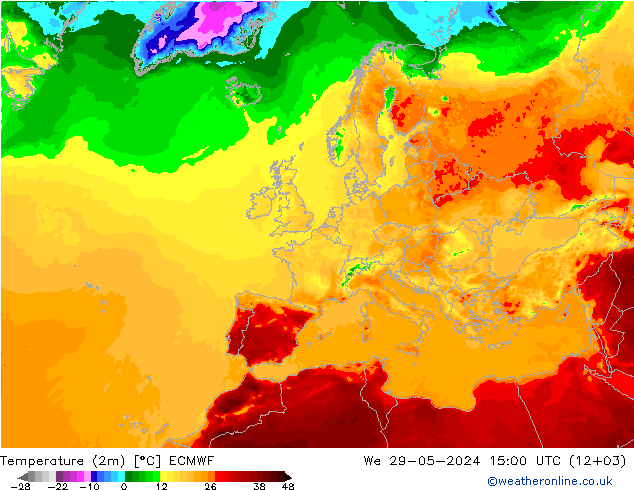 Temperaturkarte (2m) ECMWF Mi 29.05.2024 15 UTC