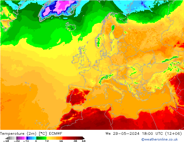 température (2m) ECMWF mer 29.05.2024 18 UTC