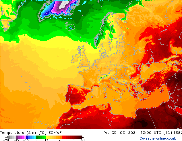 Temperaturkarte (2m) ECMWF Mi 05.06.2024 12 UTC