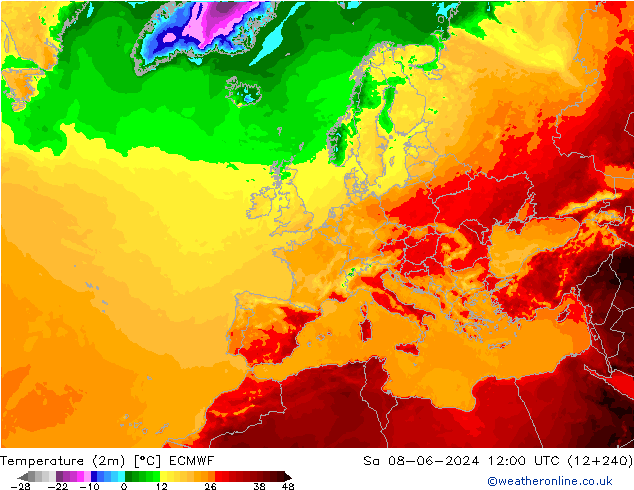 Temperature (2m) ECMWF So 08.06.2024 12 UTC