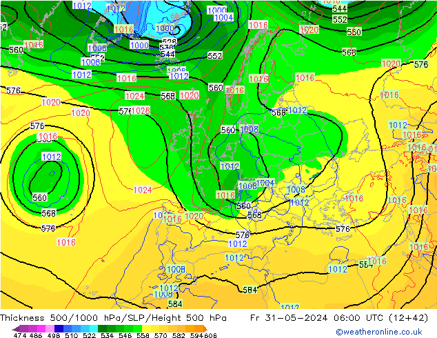 Thck 500-1000hPa ECMWF Fr 31.05.2024 06 UTC