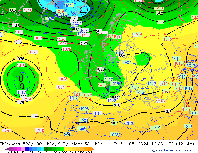 500-1000 hPa Kalınlığı ECMWF Cu 31.05.2024 12 UTC