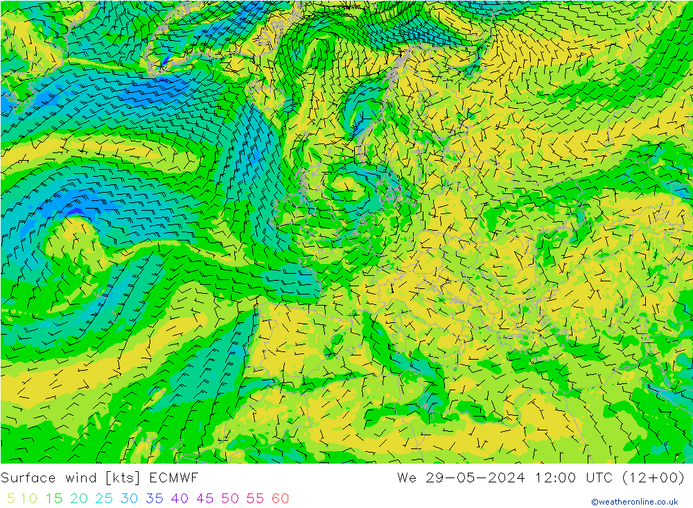 Surface wind ECMWF We 29.05.2024 12 UTC