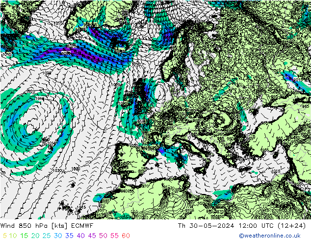 Wind 850 hPa ECMWF Th 30.05.2024 12 UTC