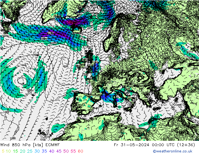 Wind 850 hPa ECMWF Fr 31.05.2024 00 UTC