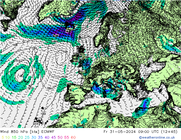 Wind 850 hPa ECMWF Fr 31.05.2024 09 UTC
