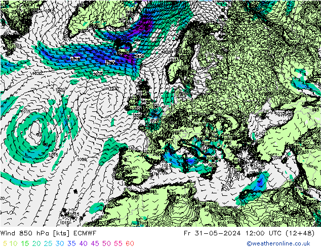 Wind 850 hPa ECMWF Fr 31.05.2024 12 UTC