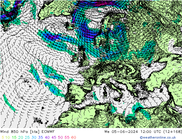 Wind 850 hPa ECMWF We 05.06.2024 12 UTC